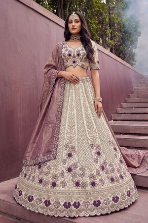 Off White Beads & Sequin with Embroidered Silk Lehenga (ACB2090)