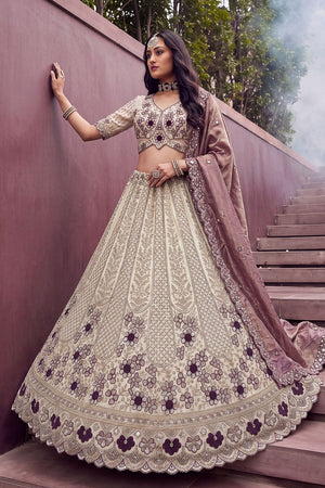 Off White Beads & Sequin with Embroidered Silk Lehenga (ACB2090)