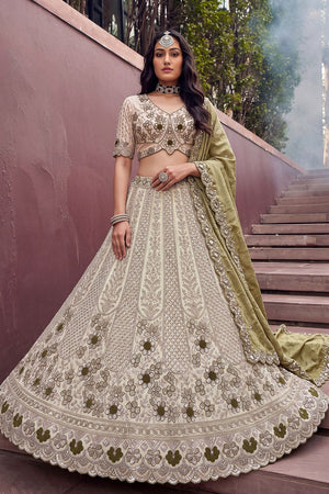Off White Beads & Sequin with Embroidered Silk Lehenga (ACB2091)