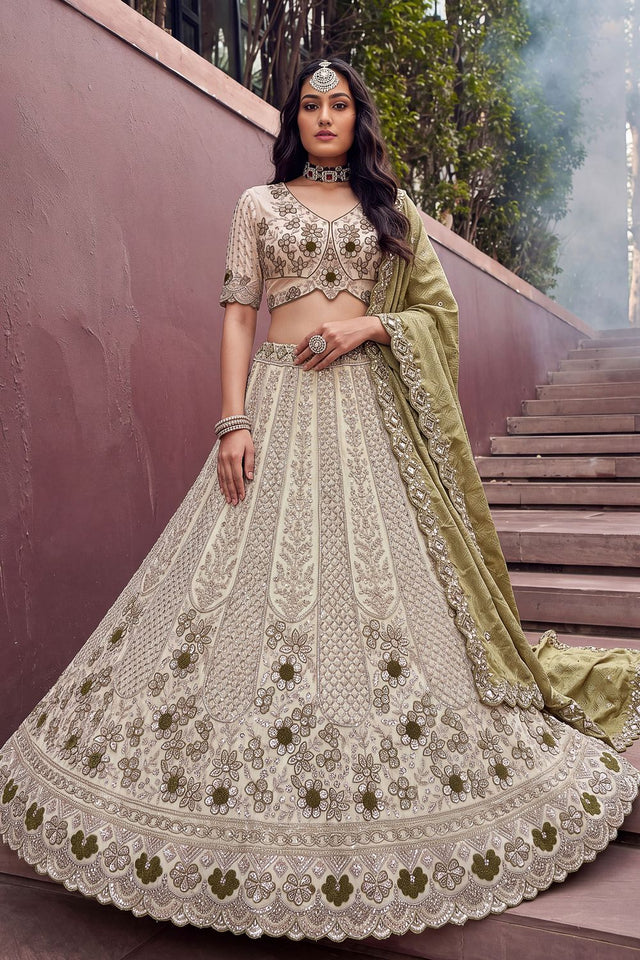 Off White Beads & Sequin with Embroidered Silk Lehenga (ACB2091)