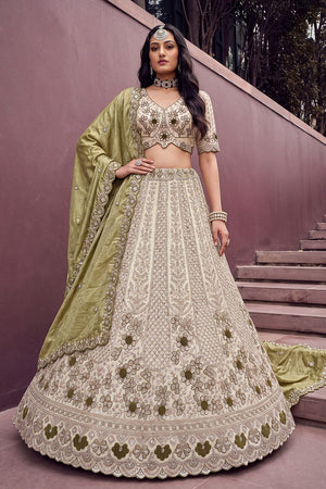 Off White Beads & Sequin with Embroidered Silk Lehenga (ACB2091)