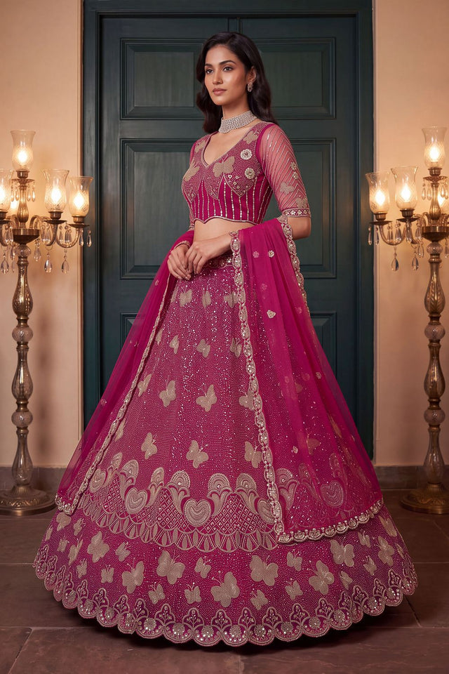 Pink Sequin with Embroidered Net Lehenga (ACB2092)