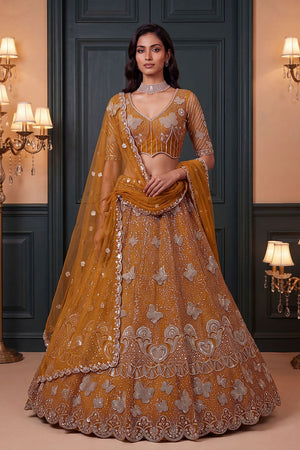 Rust Sequin with Embroidered Net Lehenga (ACB2095)