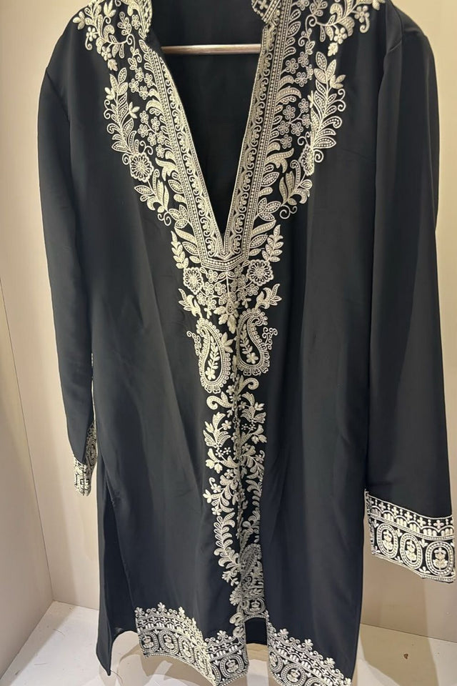Mens Black Embroidered Cotton Kurta Pant Set (ACB2103)