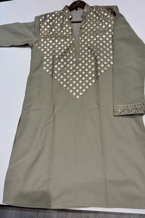 Mens Green Embroidered with Mirror Work Silk Kurta Pant Set (ACB2108)