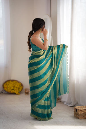 Turquoise Striped Woven Satin Saree (ACB2111)