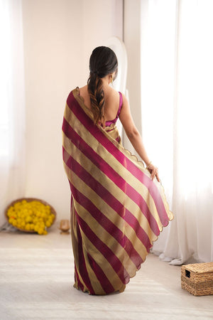 Wine Striped Woven Satin Saree (ACB2114)