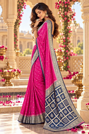 Pink Floral Printed Satin Silk Saree (ACB2117)