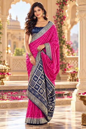 Pink Floral Printed Satin Silk Saree (ACB2117)