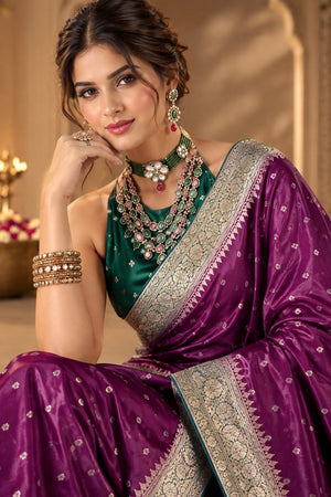 Wine Floral Printed Satin Silk Saree (ACB2119)