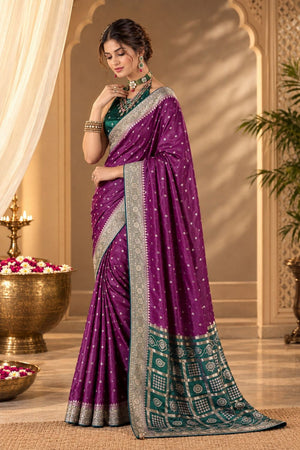 Wine Floral Printed Satin Silk Saree (ACB2119)