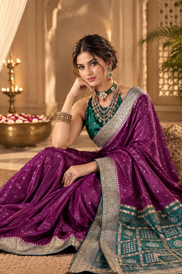 Wine Floral Printed Satin Silk Saree (ACB2119)