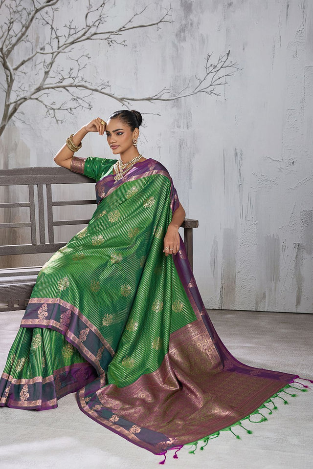 Green Woven Silk Saree (ACB2120)