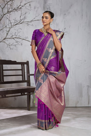 Purple Woven Silk Saree (ACB2121)