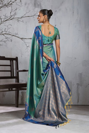 Sea Green Woven Silk Saree (ACB2123)