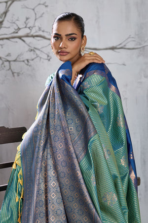 Sea Green Woven Silk Saree (ACB2123)