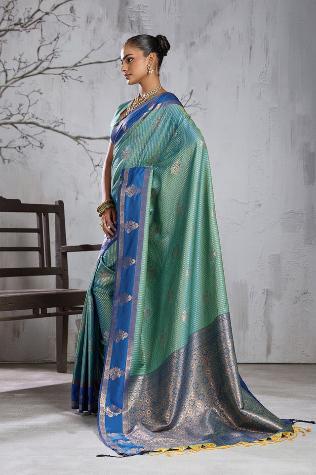 Sea Green Woven Silk Saree (ACB2123)