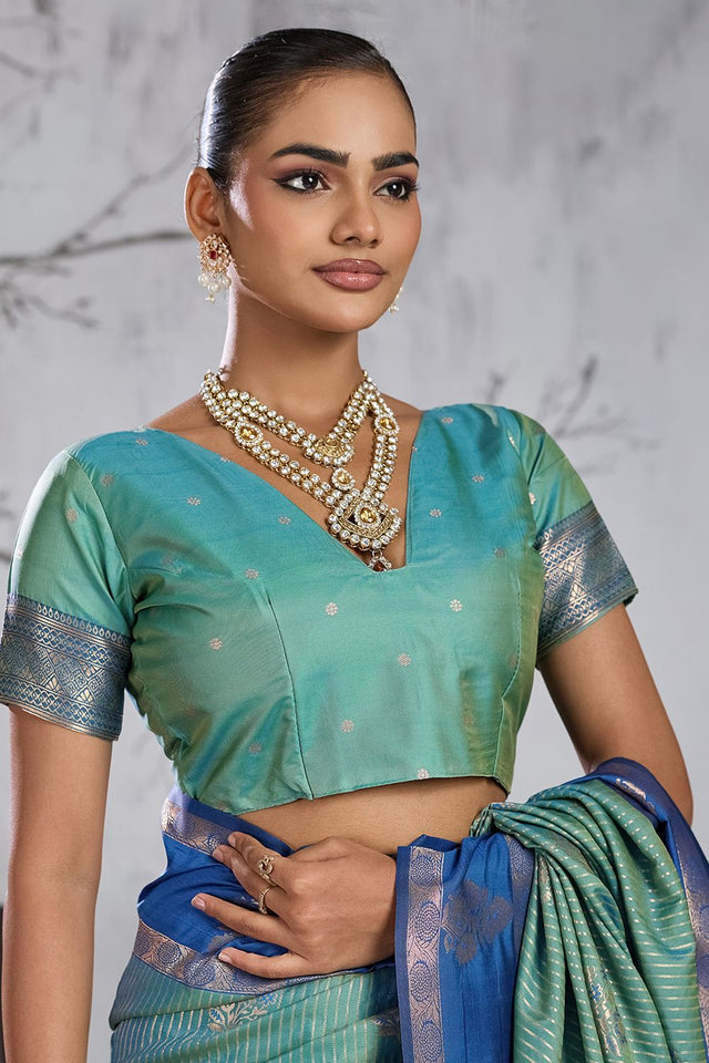 Sea Green Woven Silk Saree (ACB2123)