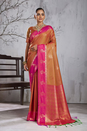 Rust Woven Silk Saree (ACB2124)