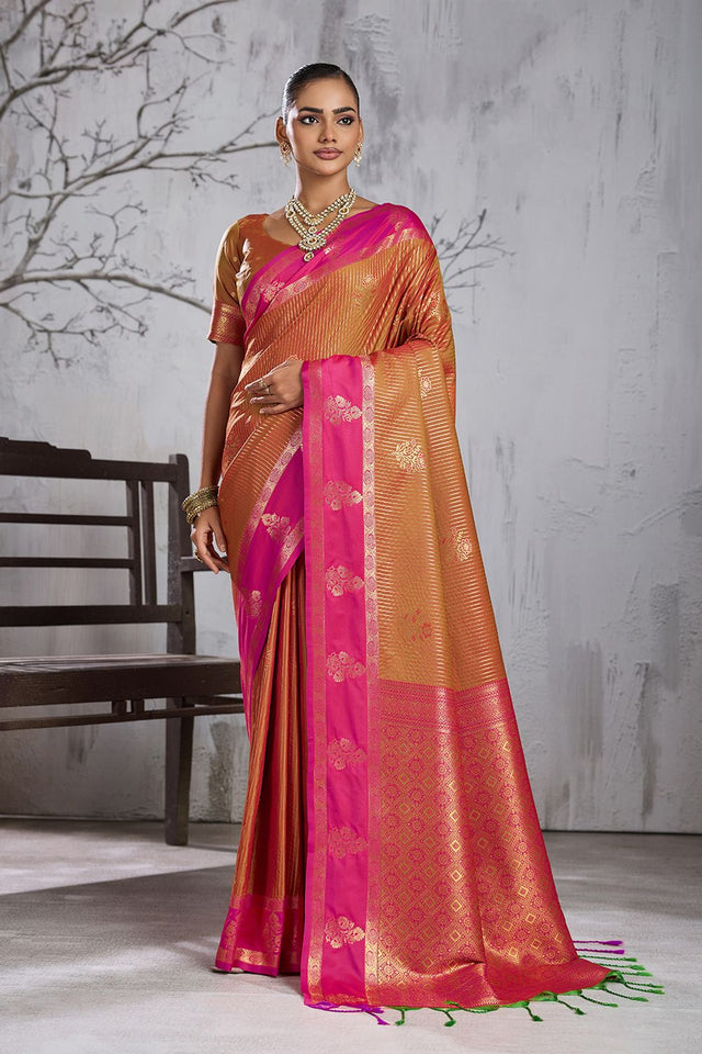 Rust Woven Silk Saree (ACB2124)