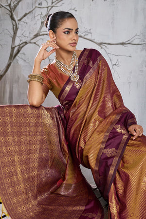 Brown Woven Silk Saree (ACB2125)