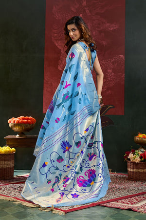 Blue Paithani Meenakari Woven Cotton Silk Saree (ACB2126)