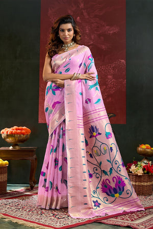 Pink Paithani Meenakari Woven Cotton Silk Saree (ACB2127)