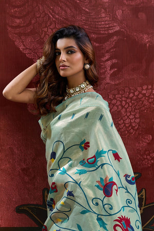 Sea Green Paithani Meenakari Woven Cotton Silk Saree (ACB2128)