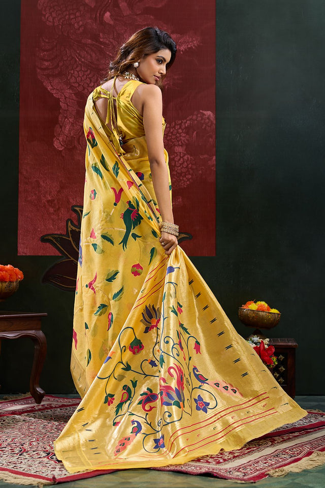 Yellow Paithani Meenakari Woven Cotton Silk Saree (ACB2130)