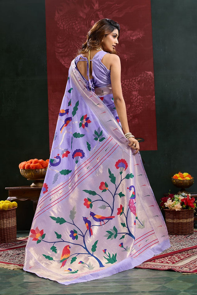 Lavender Paithani Meenakari Woven Cotton Silk Saree (ACB2133)