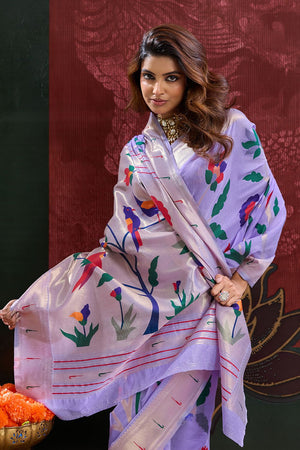 Lavender Paithani Meenakari Woven Cotton Silk Saree (ACB2133)
