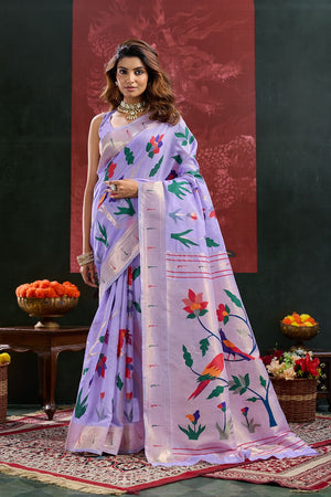 Lavender Paithani Meenakari Woven Cotton Silk Saree (ACB2133)