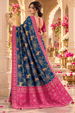 Blue Zari Woven Satin Saree (ACB2134)