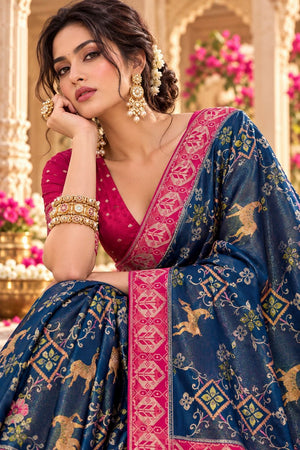 Blue Zari Woven Satin Saree (ACB2134)
