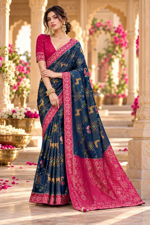 Blue Zari Woven Satin Saree (ACB2134)