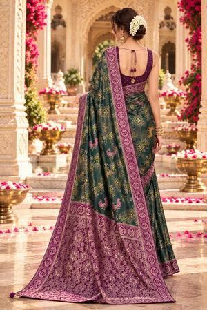 Green Zari Woven Satin Saree (ACB2135)