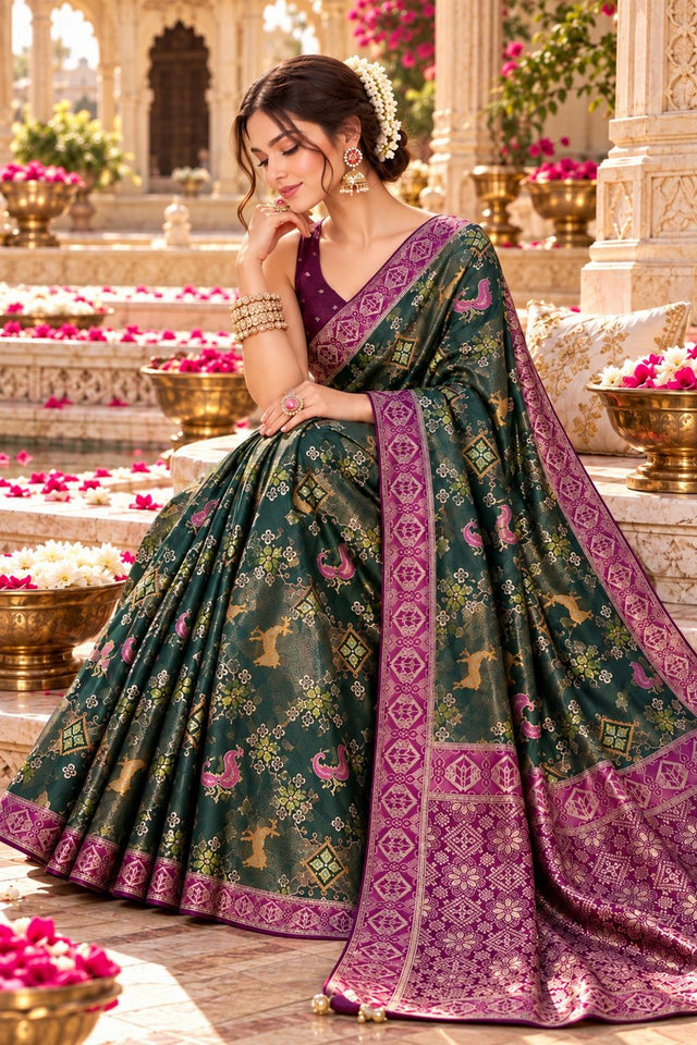 Green Zari Woven Satin Saree (ACB2135)