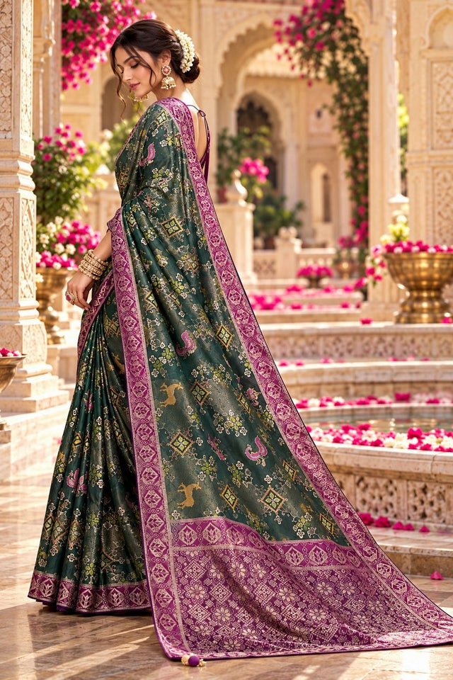 Green Zari Woven Satin Saree (ACB2135)