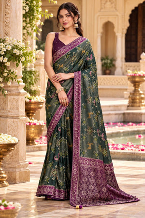 Green Zari Woven Satin Saree (ACB2135)