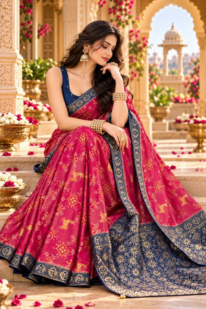 Pink Zari Woven Satin Saree (ACB2136)