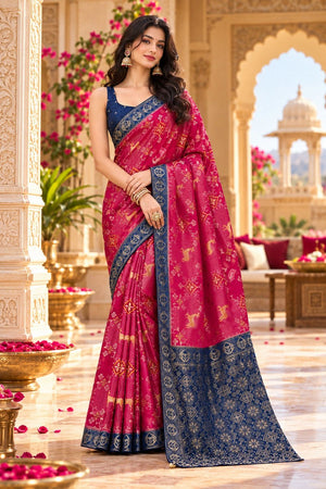 Pink Zari Woven Satin Saree (ACB2136)