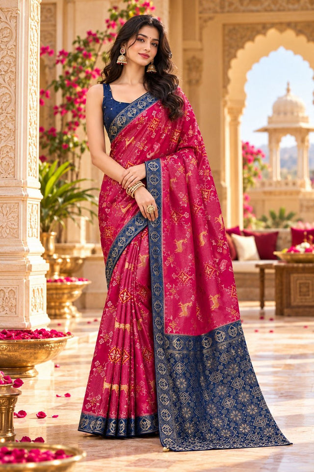 Pink Zari Woven Satin Saree (ACB2136)