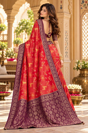 Red Zari Woven Satin Saree (ACB2137)