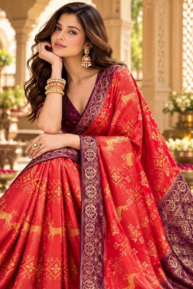 Red Zari Woven Satin Saree (ACB2137)