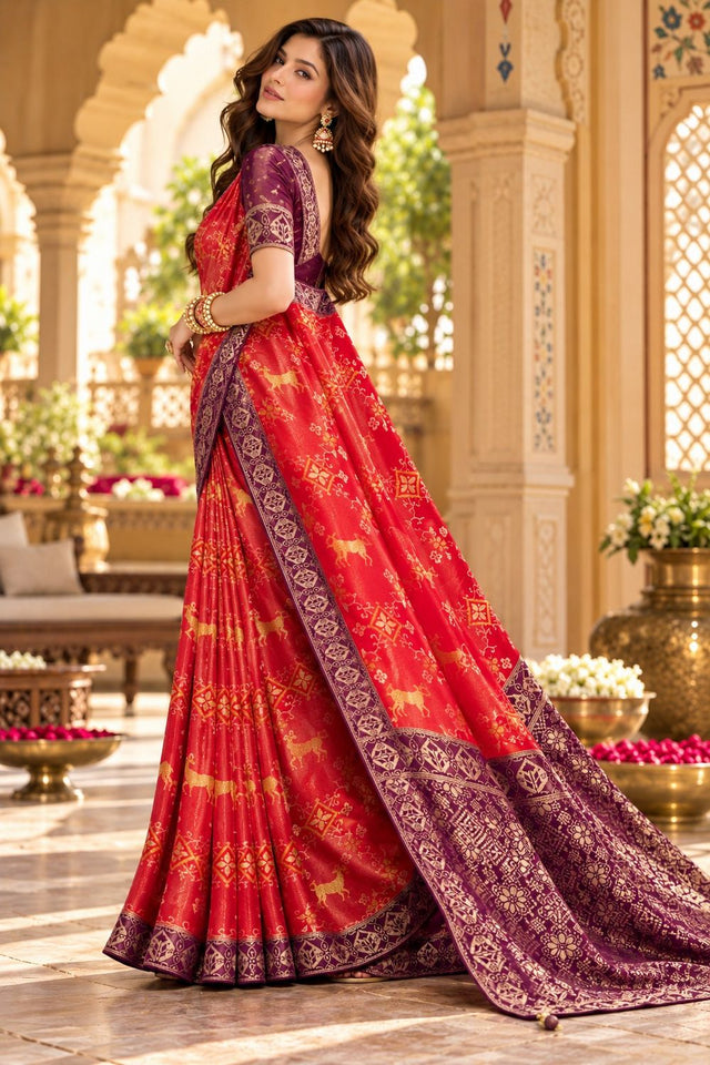 Red Zari Woven Satin Saree (ACB2137)