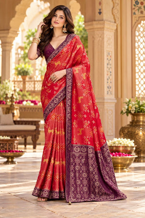 Red Zari Woven Satin Saree (ACB2137)