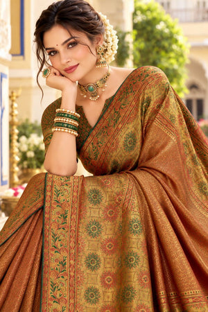Brown Zari Woven Satin Saree (ACB2138)