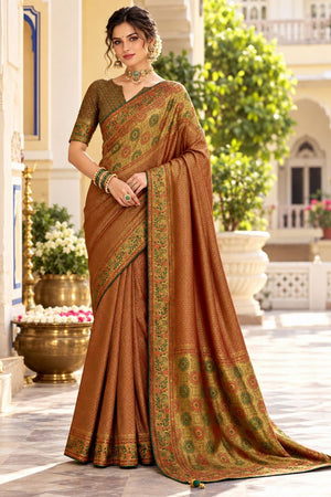 Brown Zari Woven Satin Saree (ACB2138)