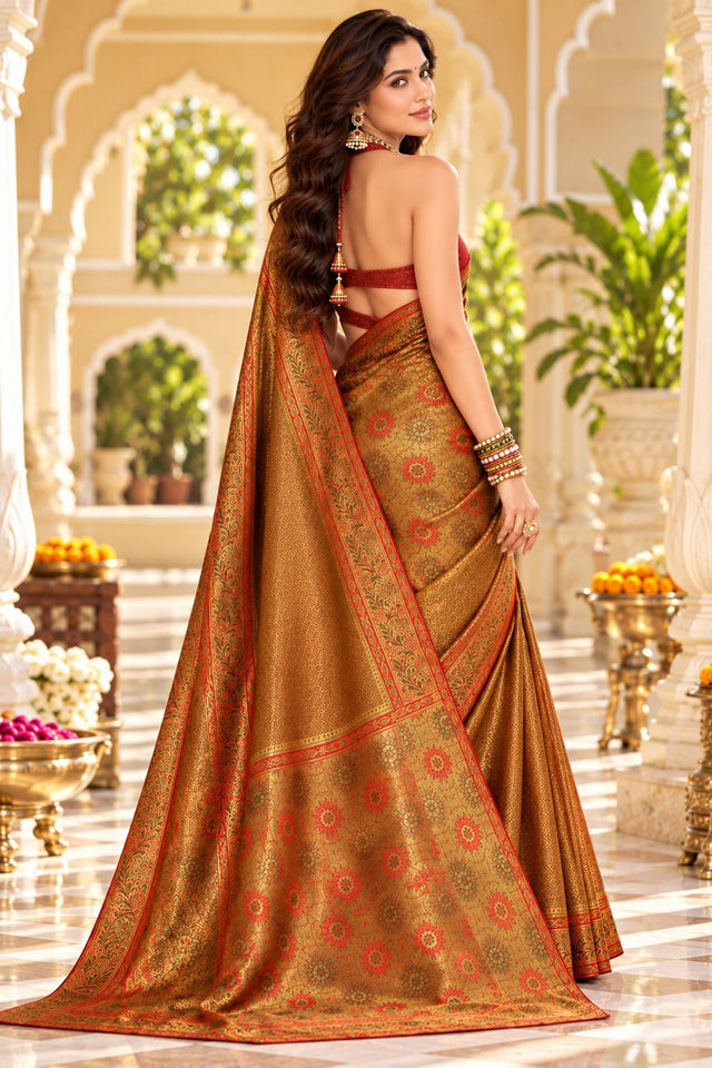 Brown Zari Woven Satin Saree (ACB2139)