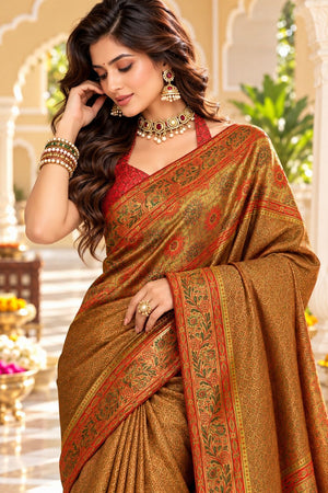 Brown Zari Woven Satin Saree (ACB2139)